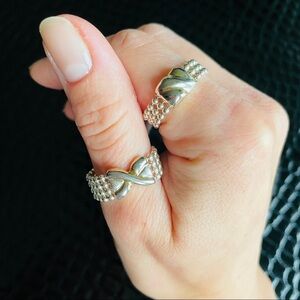 2 Milor Italy Flexible Ball Chain Sterling Silver Crossover Ring Stackab…